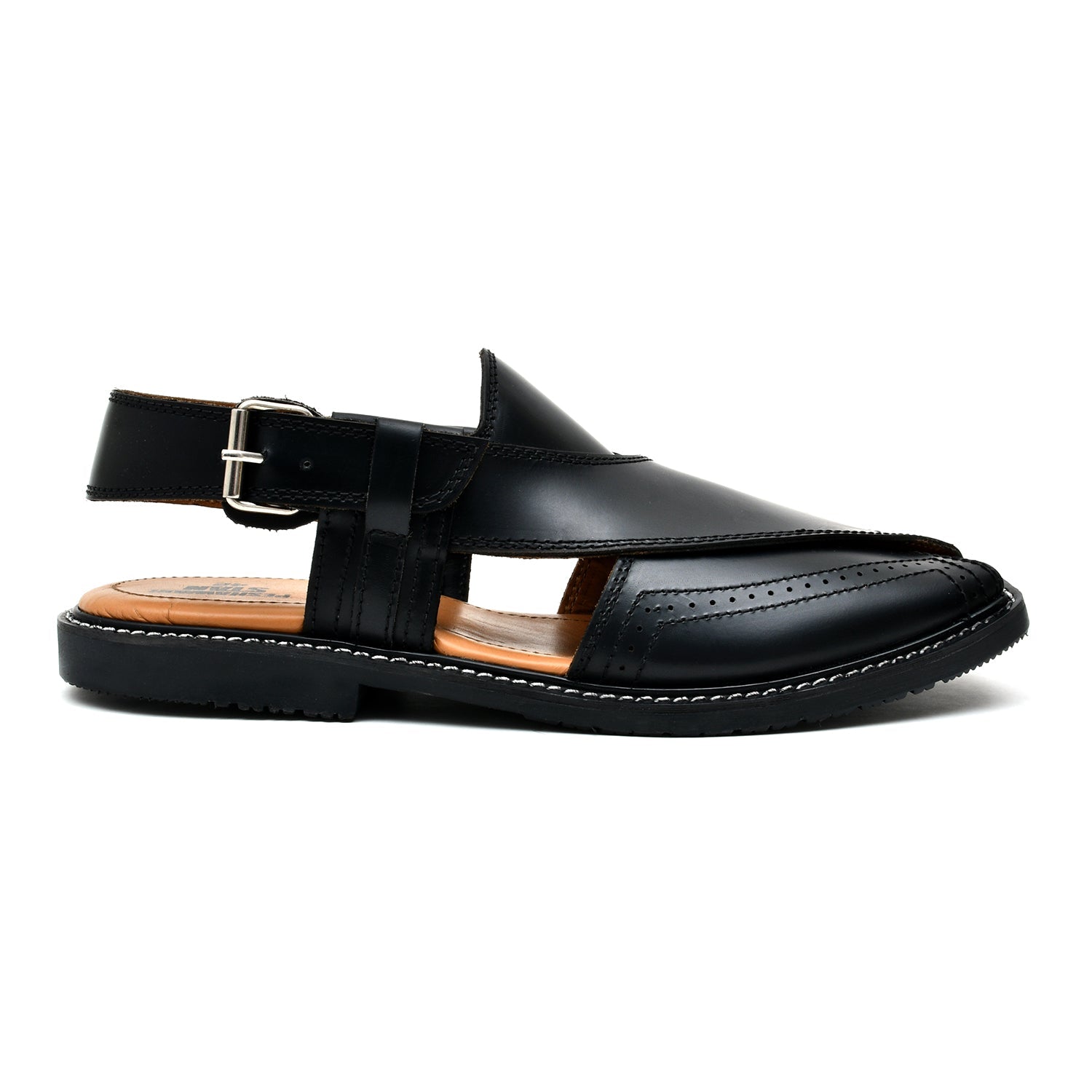 LEATHER PESHAWARI CHAPPAL - FRG0001 - BLACK