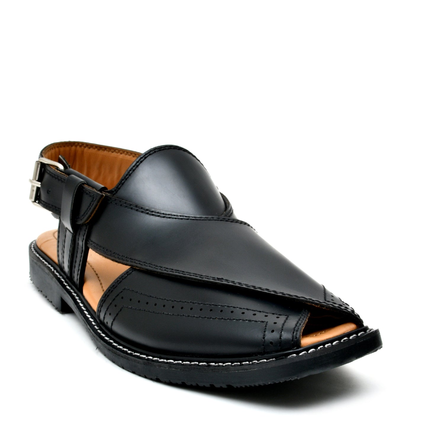 LEATHER PESHAWARI CHAPPAL - FRG0001 - BLACK