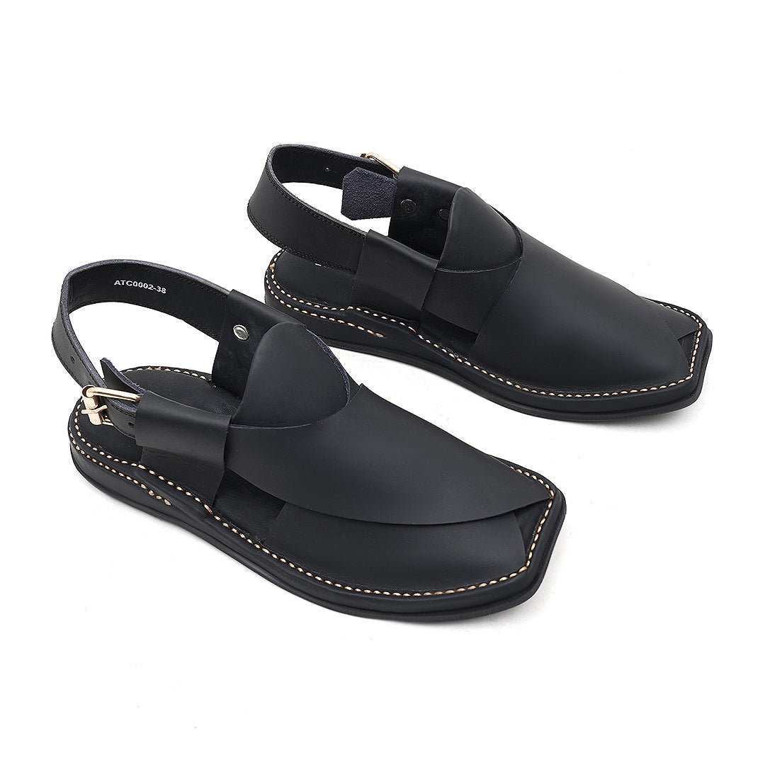 LEATHER PESHAWARI CHAPPAL - ATC0002 - BLACK